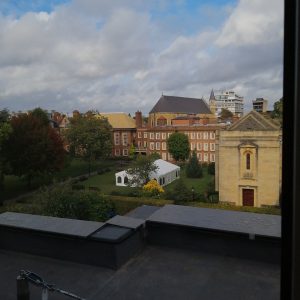 View over the quad from the top floor of the Catherine Hughes Building