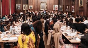 JCR President and ethnic minorities officer Talisha Ariarasa addresses the BAME formal in Somerville's Hall.