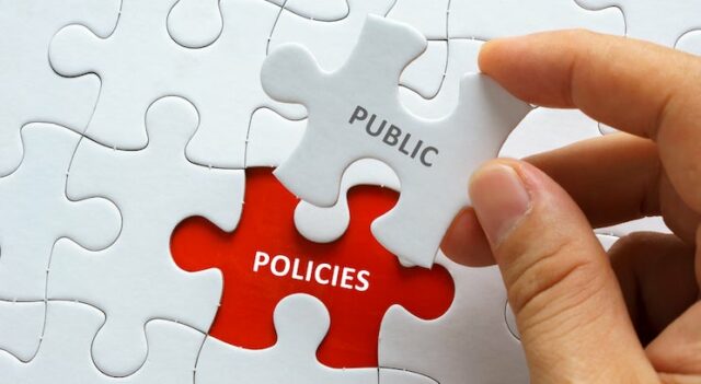 Jigsaw puzzle with the word 'Public' being fitted into space entitled 'Policies'