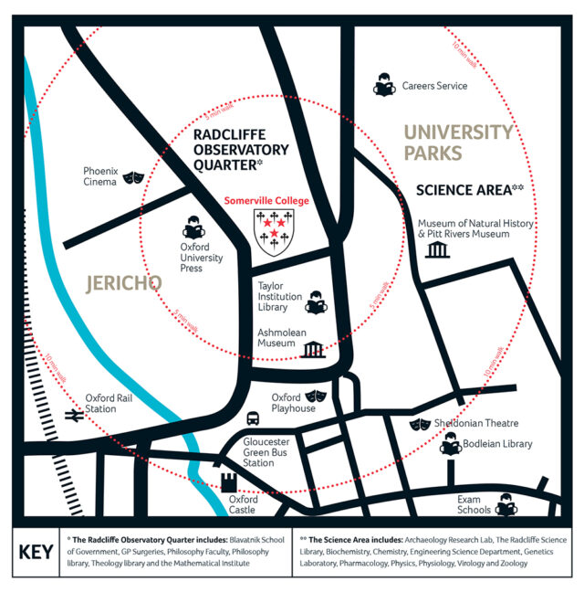 A map of central Oxford showing Somerville at the centre