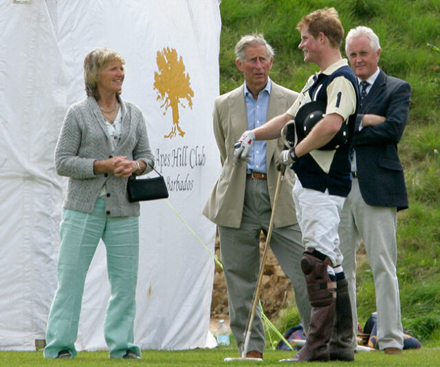 Claire with her former polo tutee, Prince William and Prince Charles