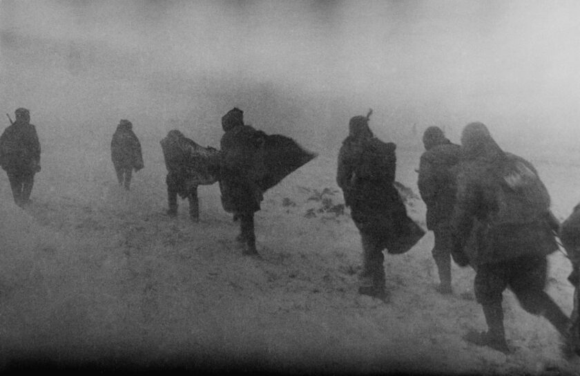 'Spring' by George Zelma - shows soldiers marching in Russia, 1944.