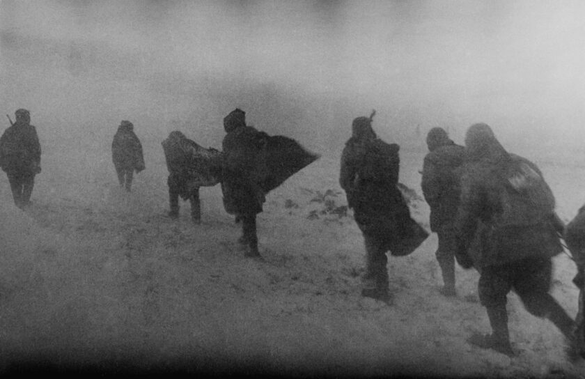 'Spring' by George Zelma - shows soldiers marching in Russia, 1944.