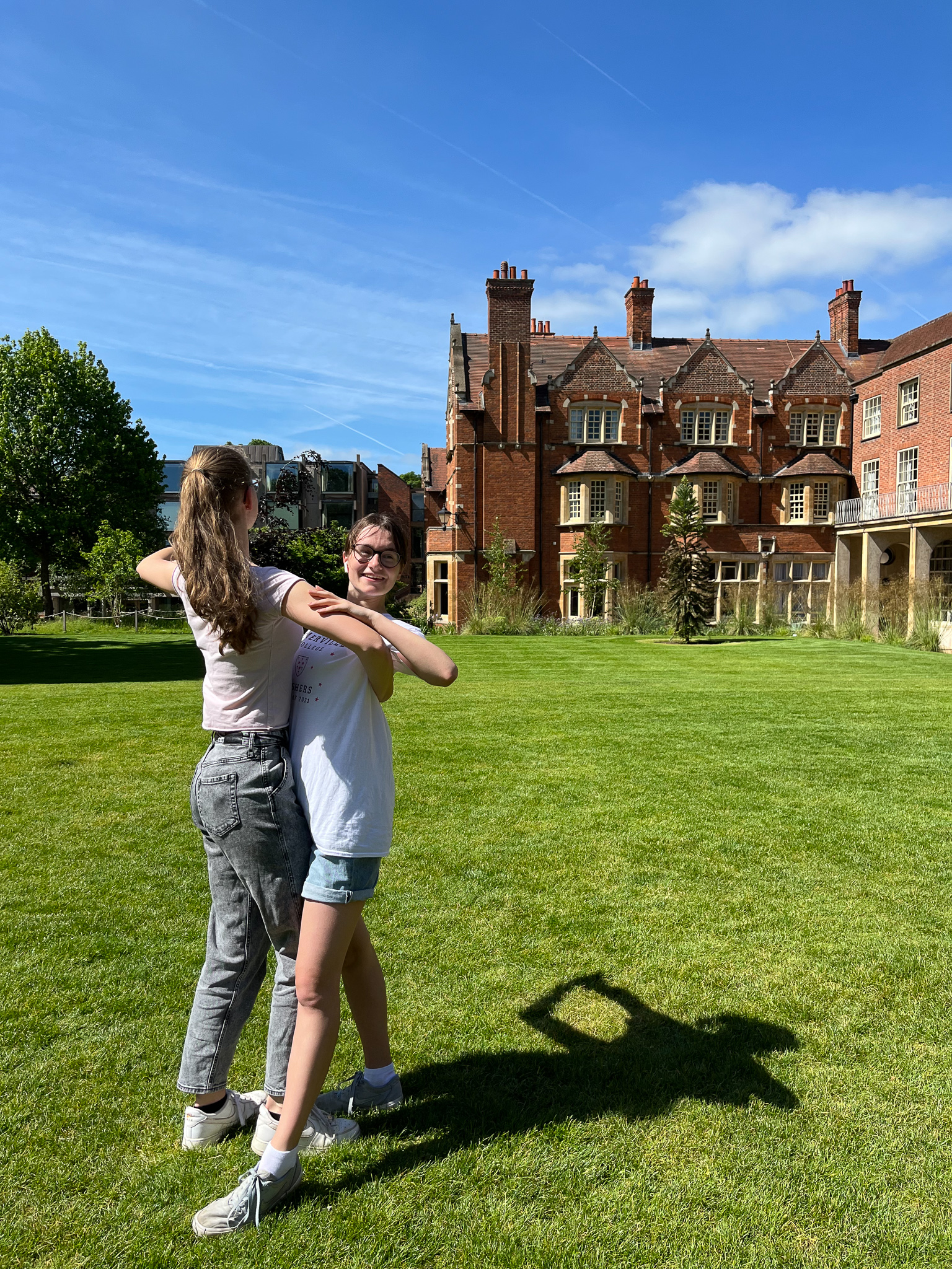 1st years Holly Cobb (2021, Modern Languages) and Keziah Carlier (2021, Experimental Psychology) practise on the quad for Dancesport Cuppers