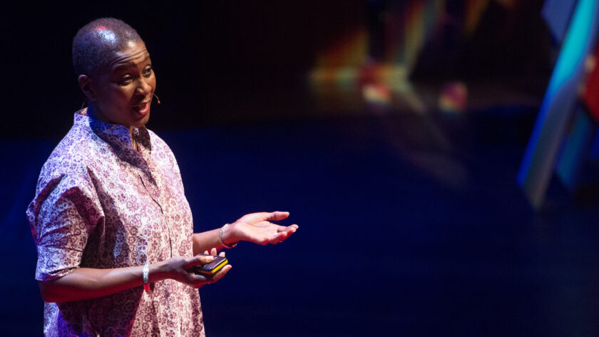 Professor Solanke speaking at the Tedx Beyond Borders 2019 Event at the Royal Festival Hall. Credit: Justin Ng.