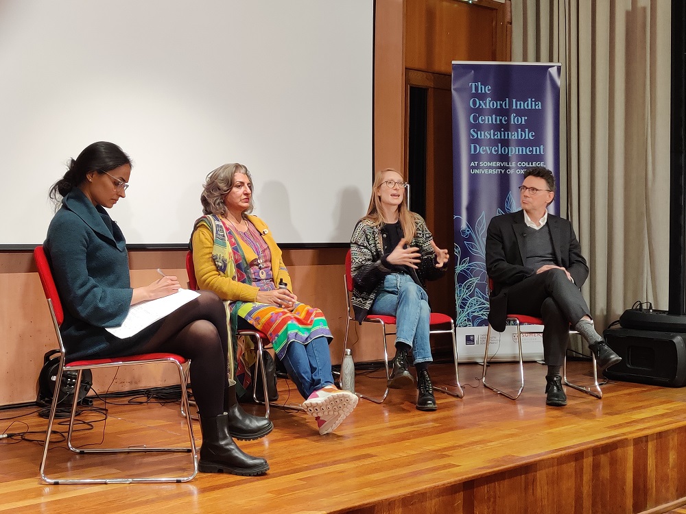 Farhana Yamin, 'Rebellion' co-director Maia Kenworthy, and Oxford NetZero Director Sam Fankhauser in discussion, chaired by Professor Radhika Khosla, Research Director of the OICSD