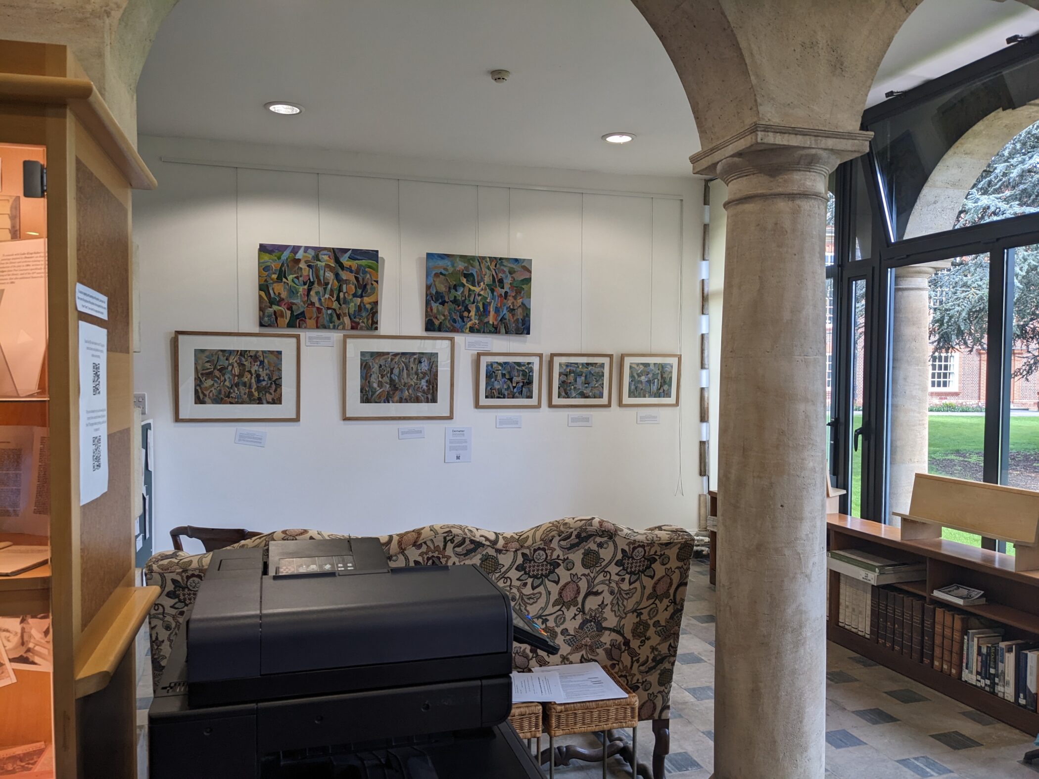 The Library Loggia has recently been renovated as a new exhibition space, with its first show featuring work by local artist Luke King-Salter inspired by Robert Bridges' play 'Demeter', comissioned for the Library's opening and first performed in 1904 by our students.