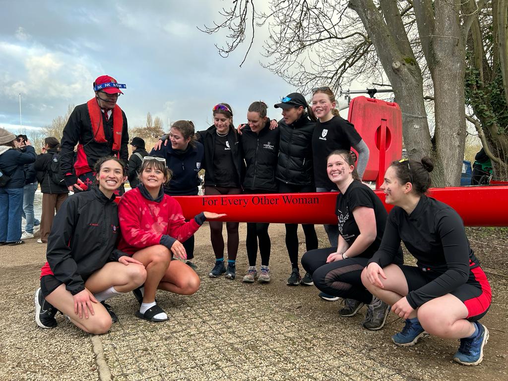 The Somerville Boat Club's Women's first boat show off their new craft ahead of its debut performance in Torpids.