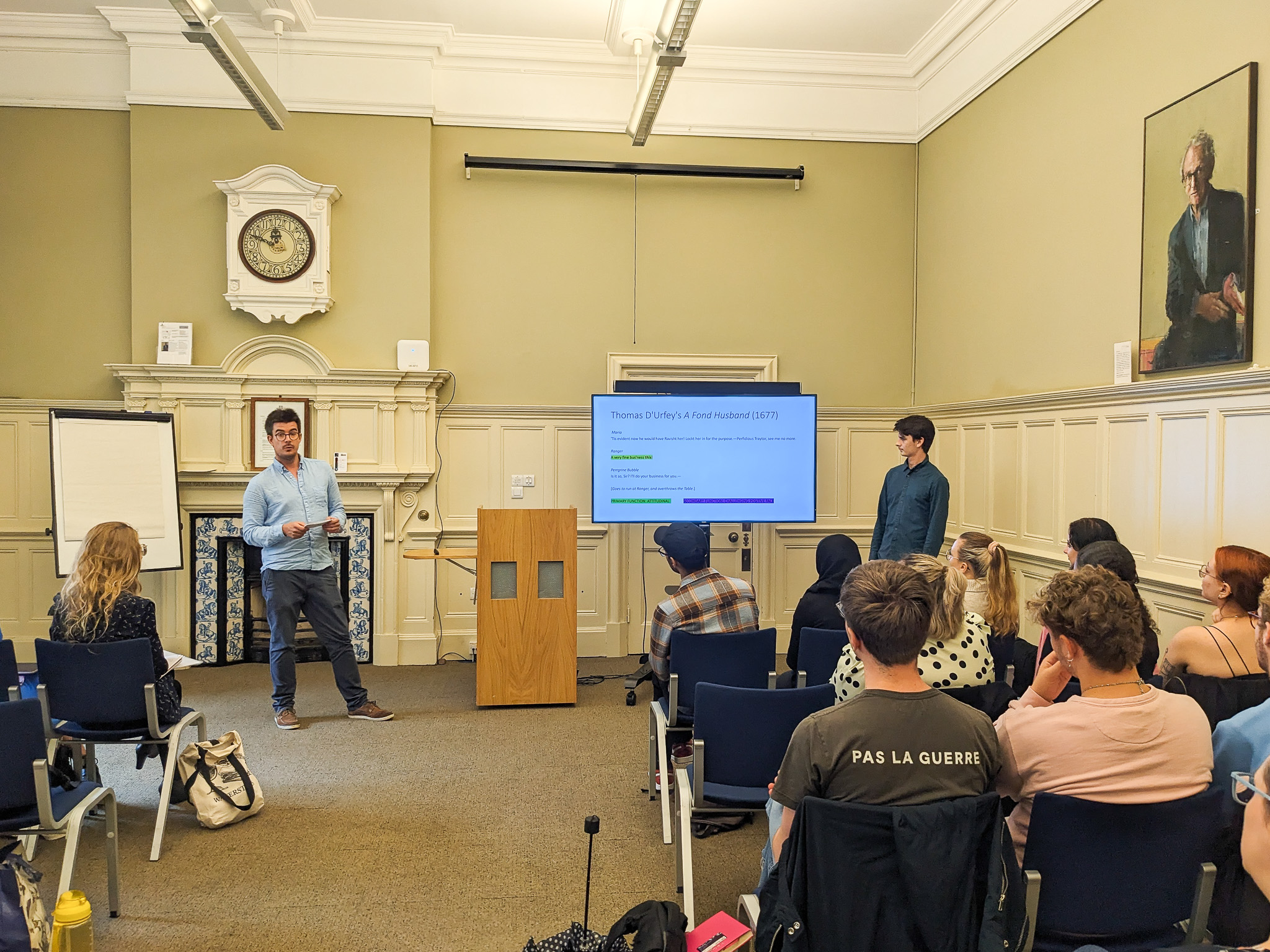 Daniel Street and Dylan Ryder present the results of their research project in the Exam Schools