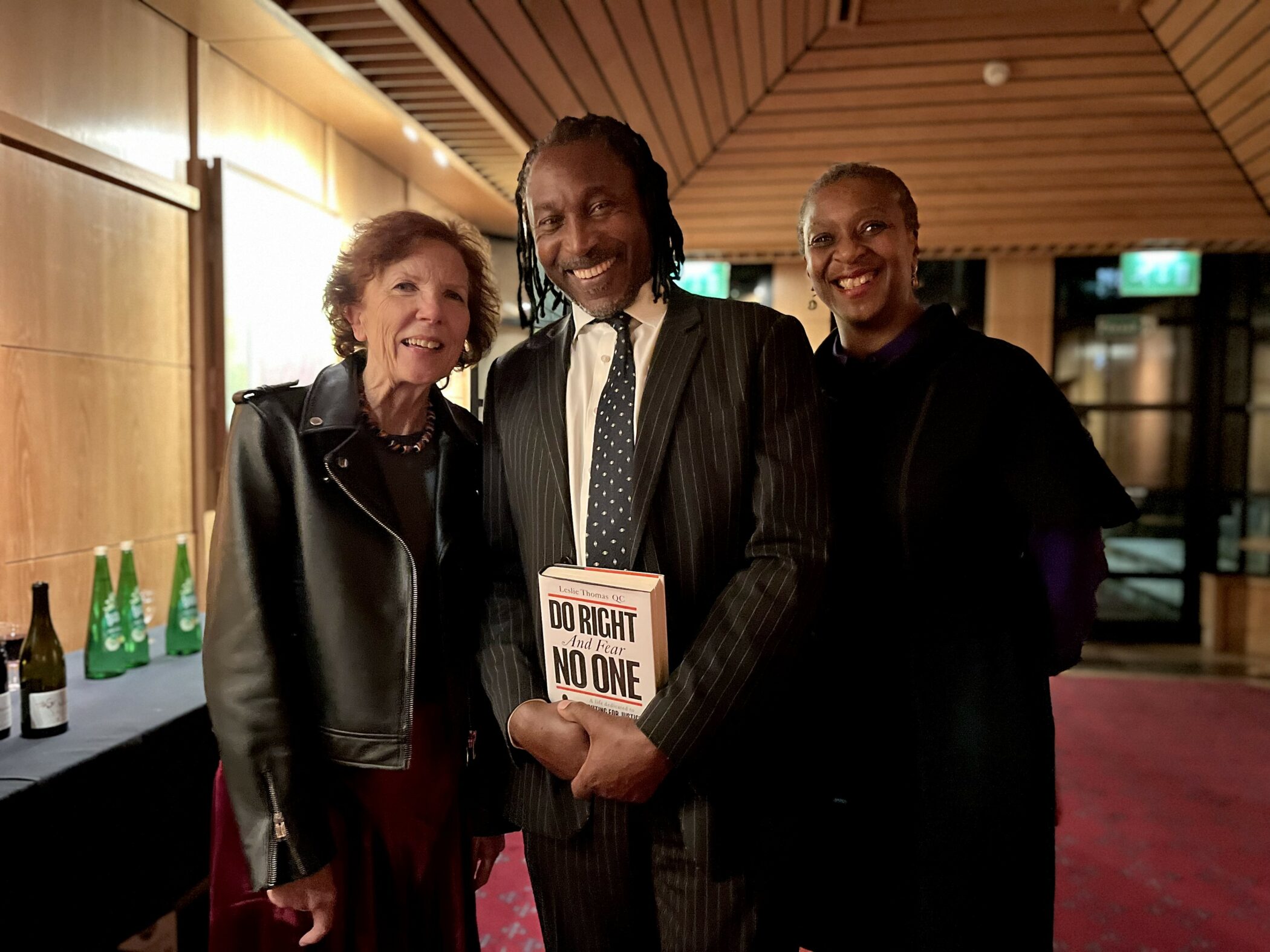 Leslie Thomas with Somerville Principal Jan Royall and our Professorial Fellow in Law, Iyiola Solanke