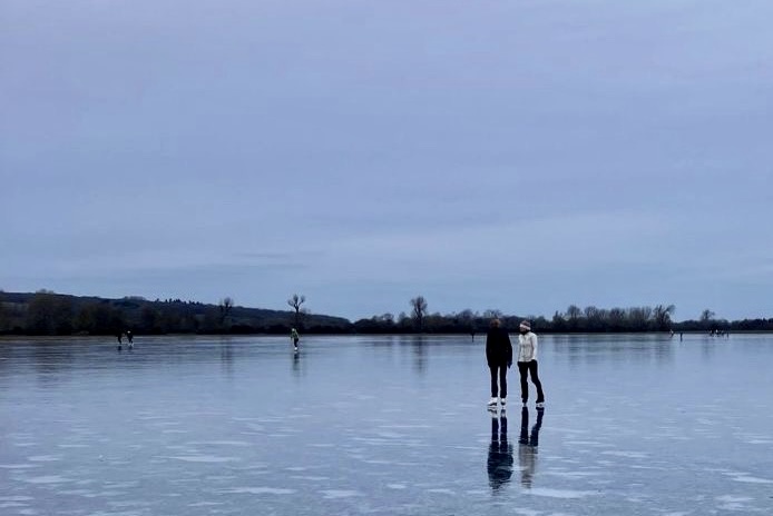 Student Life_Hilary 2024_Somerville students ice-skating on Port Meadow