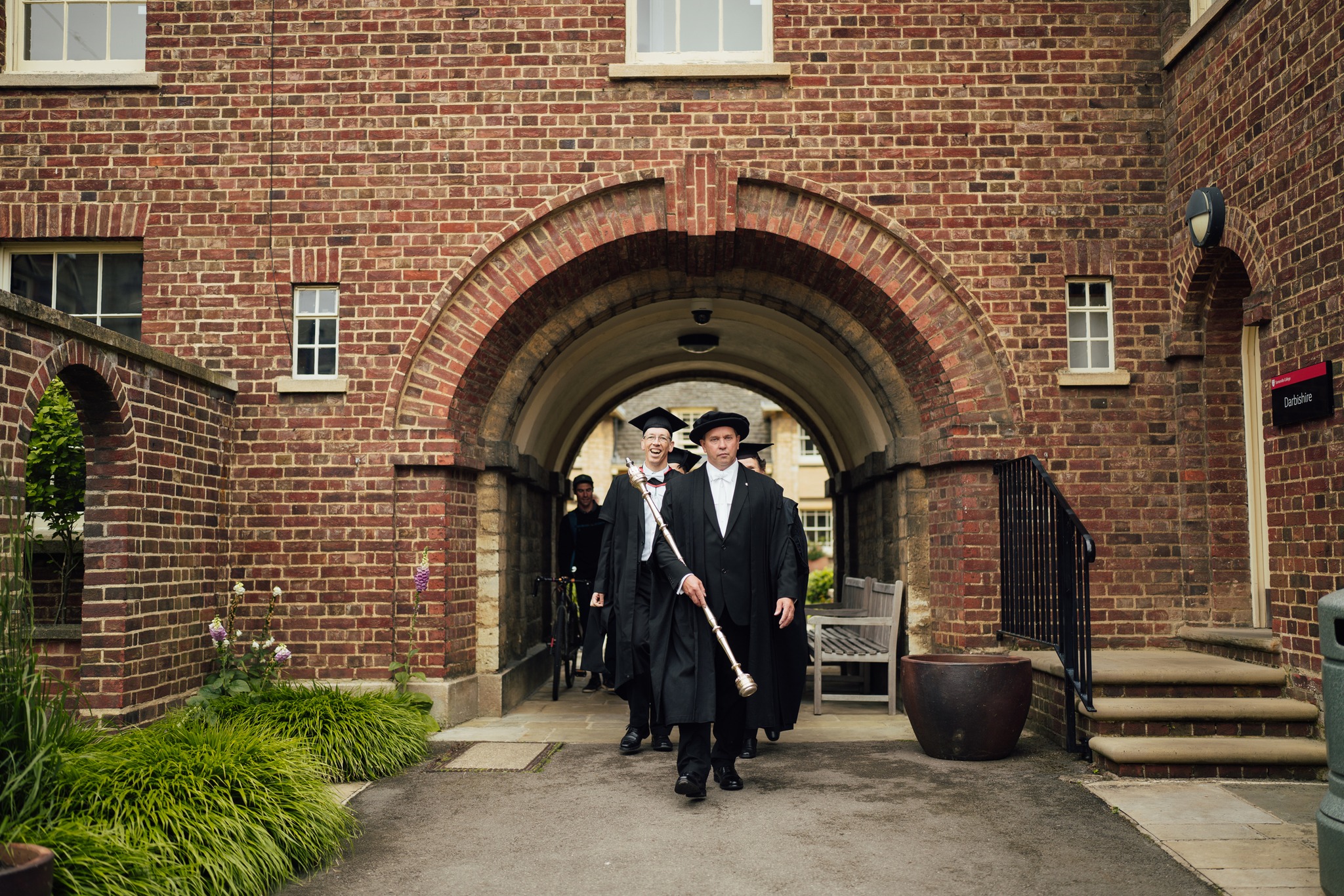 Professor Colin Phillips arriving at his inaugural lecture accompanied by Governing Body members and representatives of the University