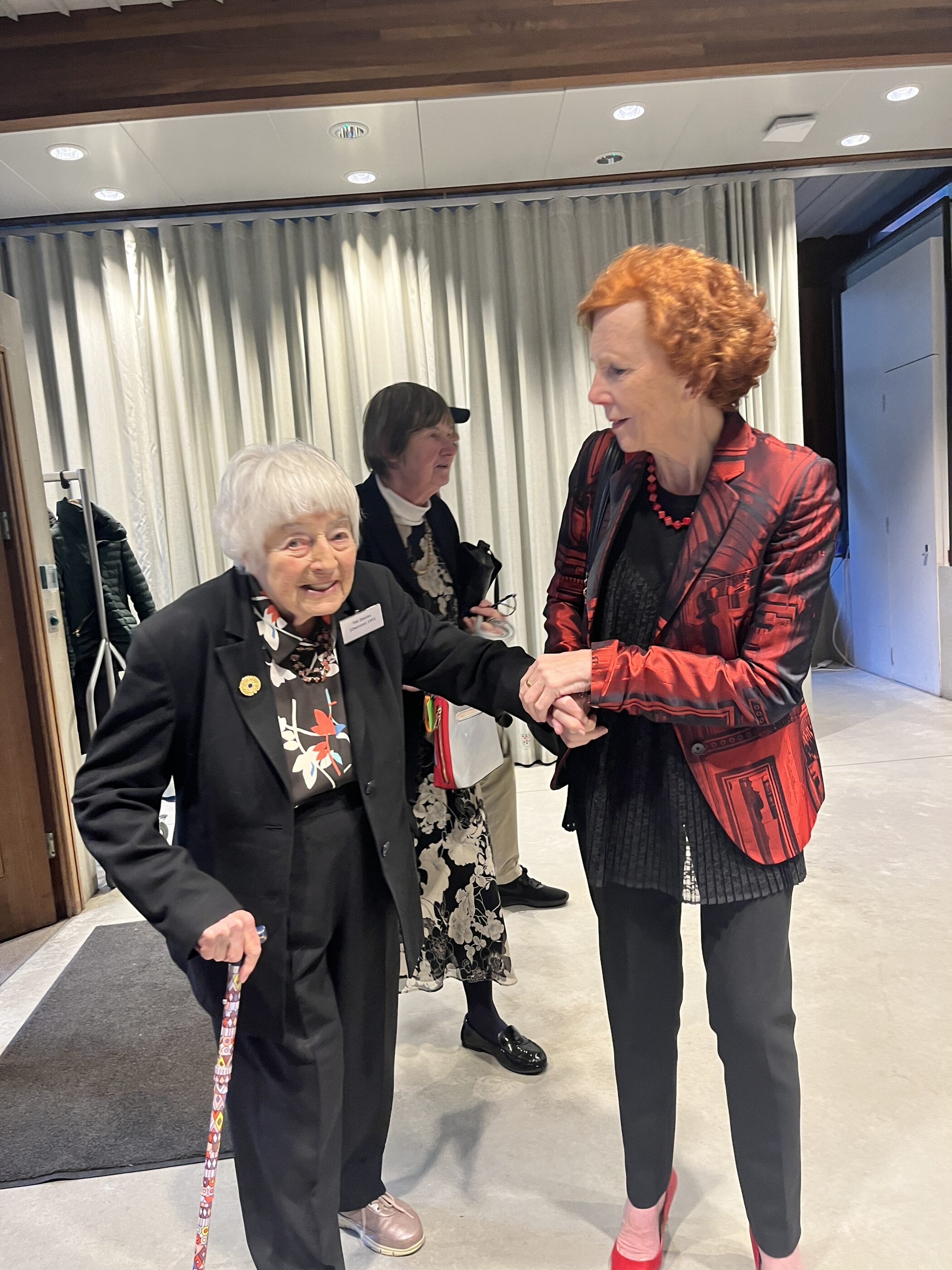 Pat Owtram turned 100 in 2023. Here she is visiting Somerville in 2024 to receive an Honorary Fellowship.