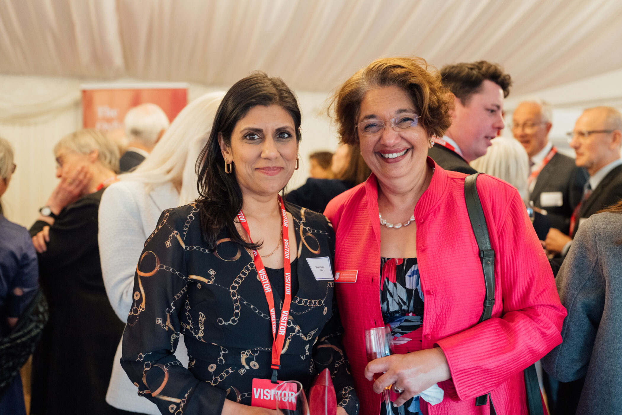 Dr Nermeen Varawalla, President of the Somerville Association, with alumna Sheena Singla