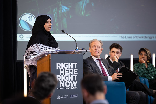 Oxford India Centre scholar Tabina Manzoor, from Kashmir, delivers the opening address at Right Here, Right Now Global Climate Summit in Oxford
