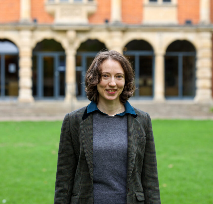 Dr Francesca Arduini stands on the quad at Somerville College