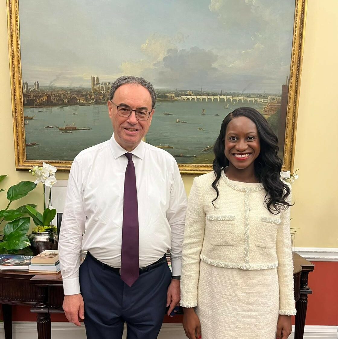 Afua with Governor of the Bank of England, Andrew Bailey