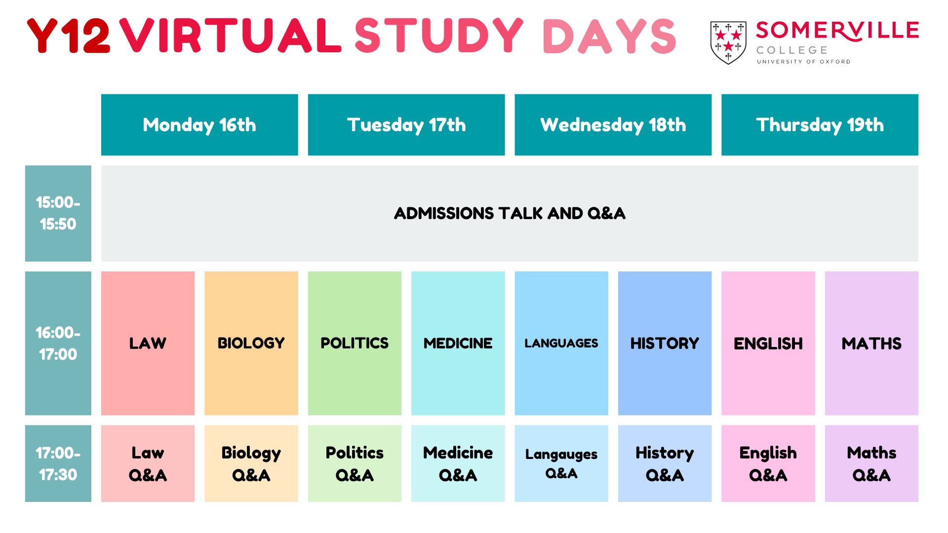Study day timetable 2026