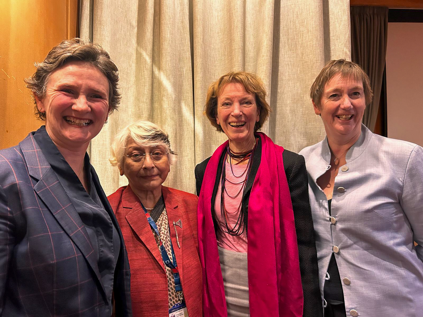 Professor Irene Tracey, Vice Chancellor of the University of Oxford; Professor Aditi Lahiri; Professor Maria Leptin, President of the ERC; and Catherine Royle, Principal of Somerville College
