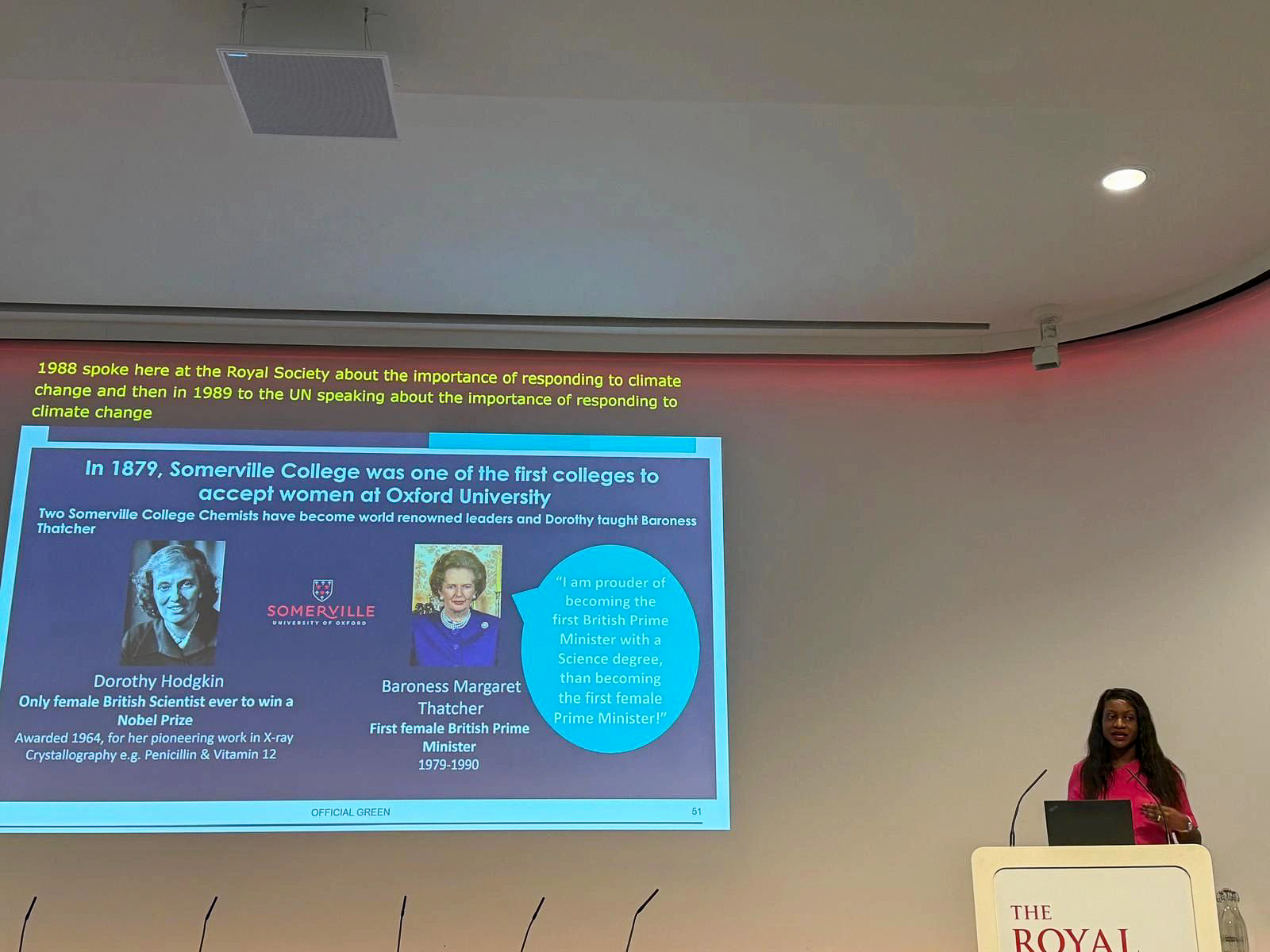 Afua delivers her keynote, referencing other famous Somerville chemists