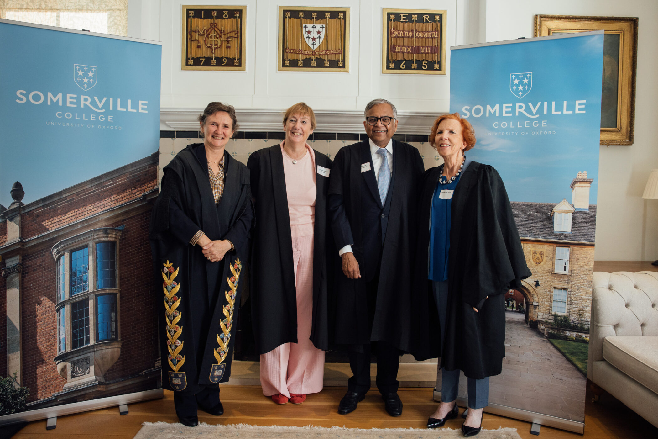 Vice Chancellor Professor Irene Tracey, Principal Catherine Royle, Foundation Fellow and Tata Chariman Natarajan Chandrasekaran and former Principal Jan Royall