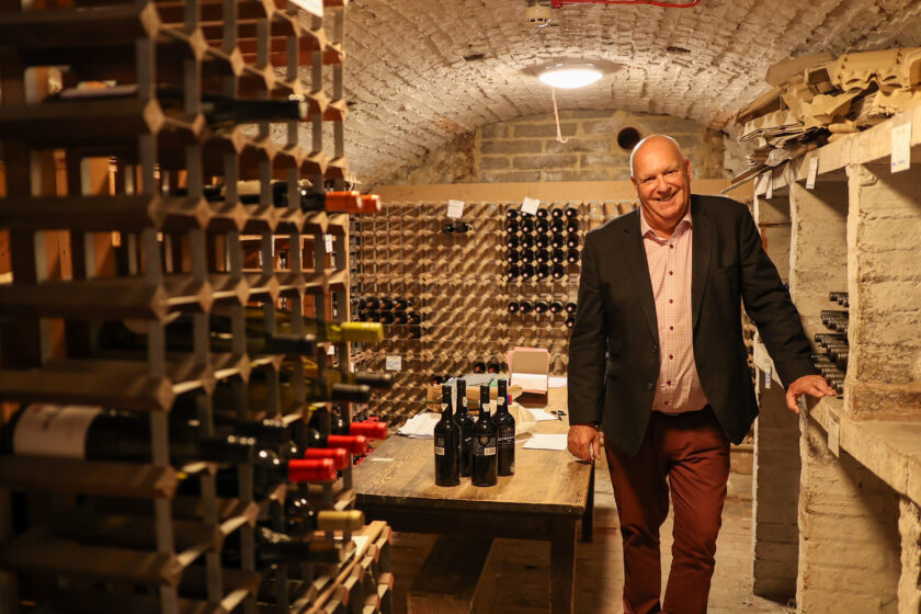 Andrew shows us around the Somerville College wine cellar, June 2026