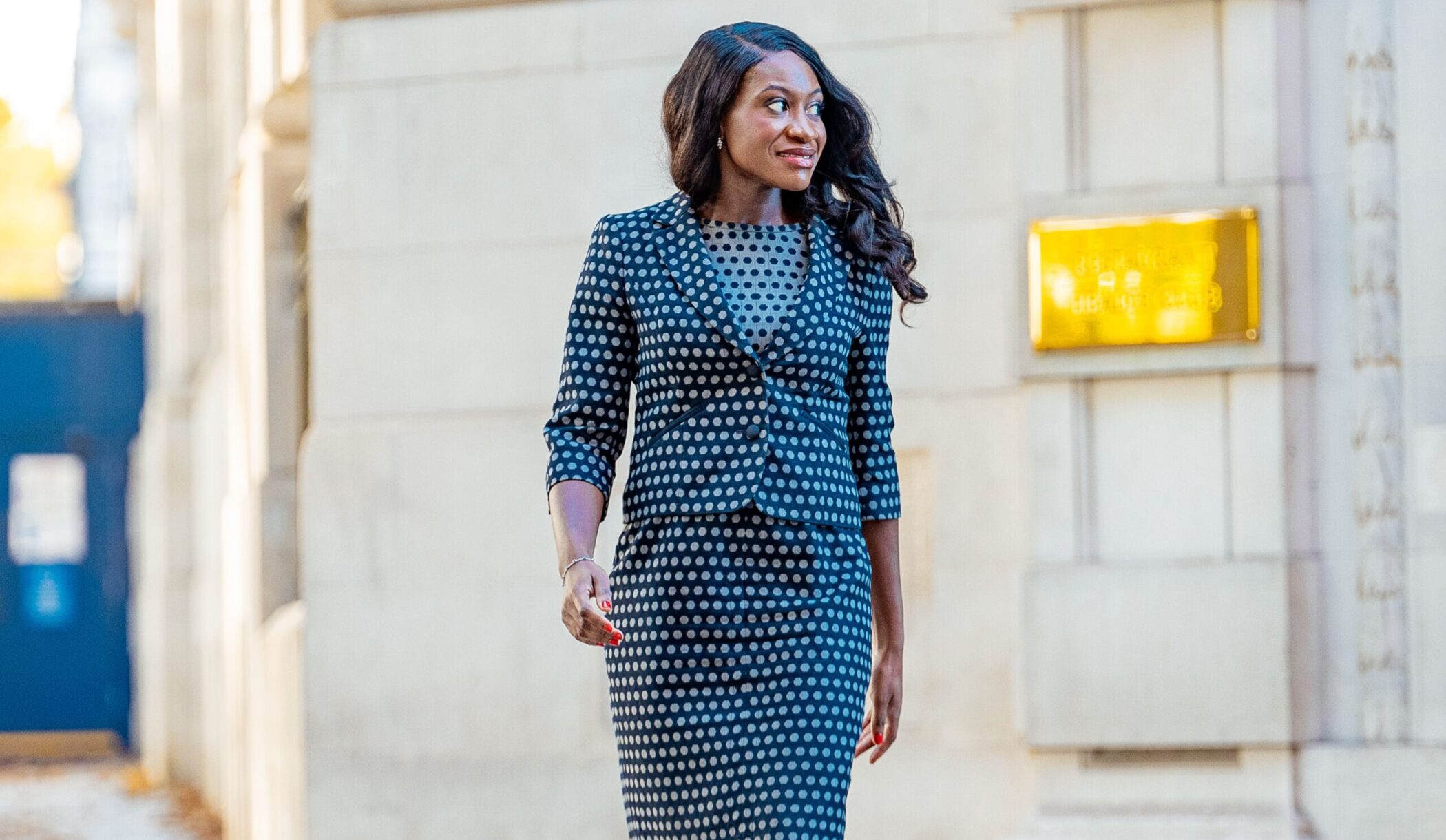 Afua Kyei outside the Bank of England offices on Threadneedle Street
