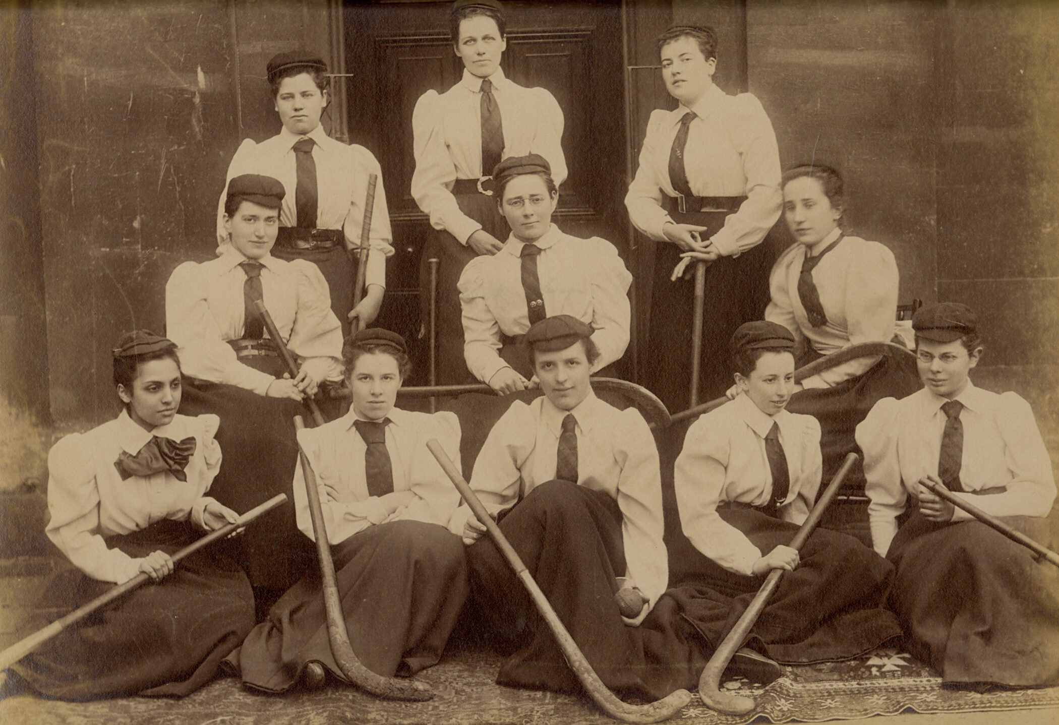 The Somerville College hockey team circa 1892. featuring Bamba (bottom left). Credit: Somerville College Archives